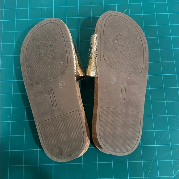 Vince Camuto Metallic Gold Slide Sandals - Picture 2 of 4